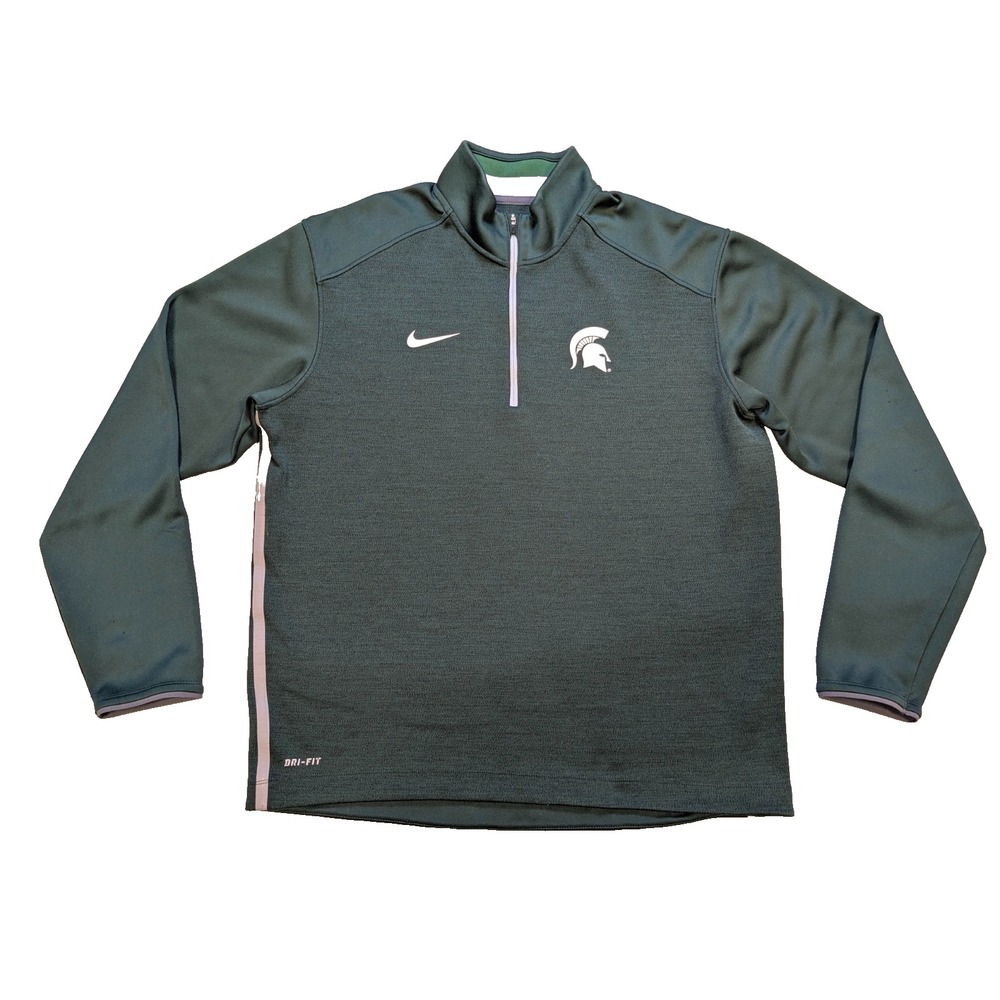 Michigan State Spartans Pullover Mens Large Green Nike Sweatshirt Dri-Fit Zip